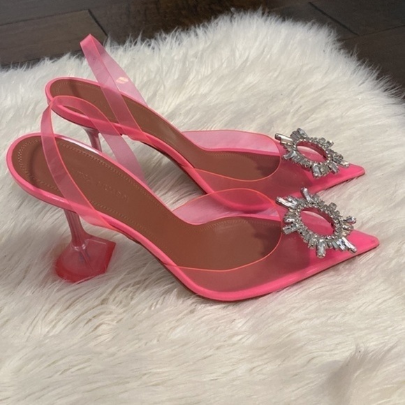New Amina Muaddi Begum Glass pointed toe slingback pump size 39EU - Picture 12 of 15